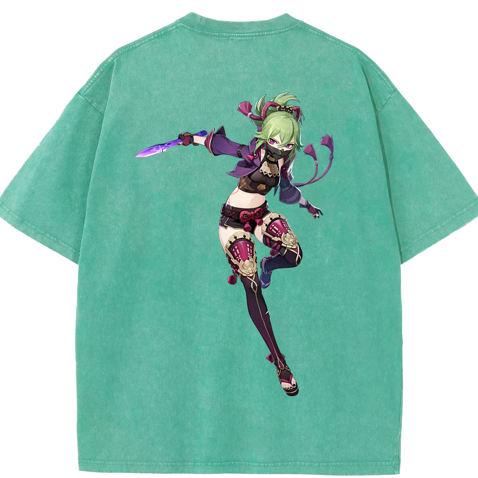 げんし神  久岐忍 くき しのぶ genshin Kuki Shinobu 綿100% ヴィンテージ風 半袖Tシャツ（背面プリント）